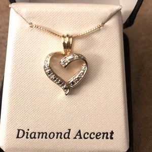 18kt Gold Over Sterling Silver  Diamond Accent  Heart Pendant Necklace 18” Chain